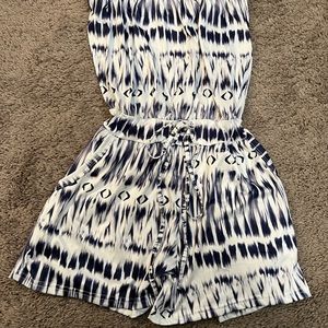 White & Purple strapless romper. Tie dye affect